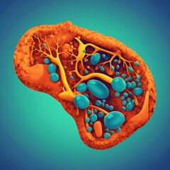 Cartoon pancreas with islets of Langerhans