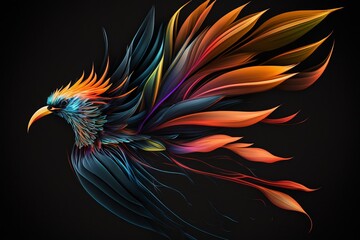Colorful Abstract Bird of Paradise on Black Background. Generative AI