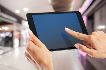 Smart Warehouse concept, hands hold digital tablet