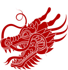 Traditional chinese dragon outline head. Zodiac sign. Sacred animal, a symbol of goodness and power. Asian, japanese mascot and tattoo or T-shirt vector illustration.