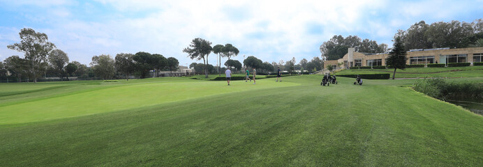 man playing golf on a green field