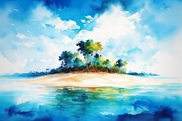 Fototapeta na wymiar Beautiful tropical island with palm trees and beach panorama as background image
