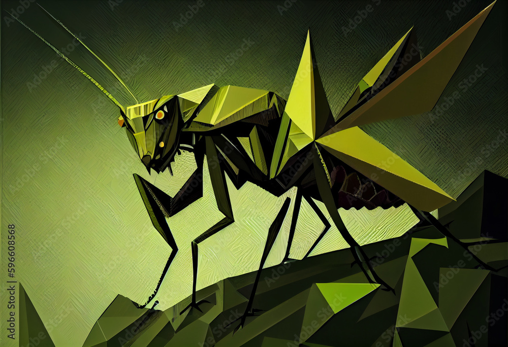 Poster Beautiful abstract illustration of an Grasshopper background. Generative AI technology.
