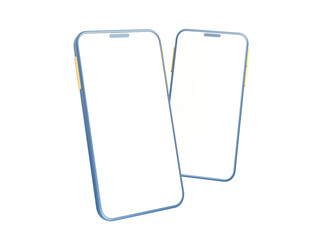 Empty smartphone screen, 3D rendering isolated on white background. Two mobile phones on PNG background.  Mock up smart phone 2 positions.