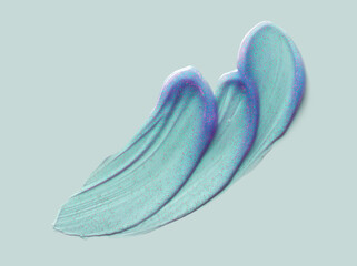 Cosmetic sample nail polish or gel polish or shimmering make up pigment swatch isolated on gray