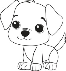Cute dog cartoon. Black and white lines. Coloring page for kids. Activity Book.