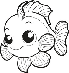 Cute fish cartoon. Black and white lines. Coloring page for kids. Activity Book.