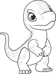 Cute Dinosaur cartoon. Black and white lines. Coloring page for kids. Activity Book. 