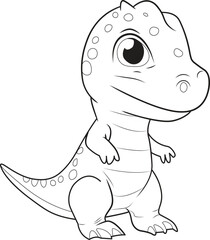 Cute Dinosaur cartoon. Black and white lines. Coloring page for kids. Activity Book. 