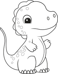 Cute Dinosaur cartoon. Black and white lines. Coloring page for kids. Activity Book. 