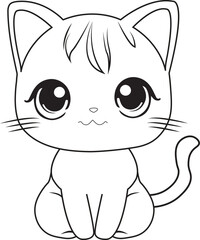 Cute cat cartoon. Black and white lines. Coloring page for kids. Activity Book. 