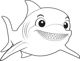 Shark cartoon. Black and white lines. Coloring page for kids. Activity Book.