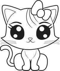 Cute cat cartoon. Black and white lines. Coloring page for kids. Activity Book. 