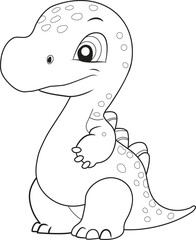 Cute Dinosaur cartoon. Black and white lines. Coloring page for kids. Activity Book. 