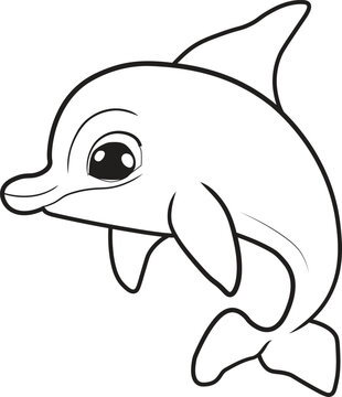 Dolphin cartoon. Black and white lines. Coloring page for kids. Activity Book.