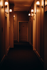 corridor in the hotel, dim light, hall