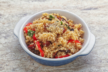 Arabic cous cous with meat and tomato