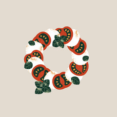 Caprese salad. Mozzarella with tomatoes and basil. Traditional italian food. Vector illustration