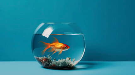 Goldfish in aquarium. Copy space. Generative AI.