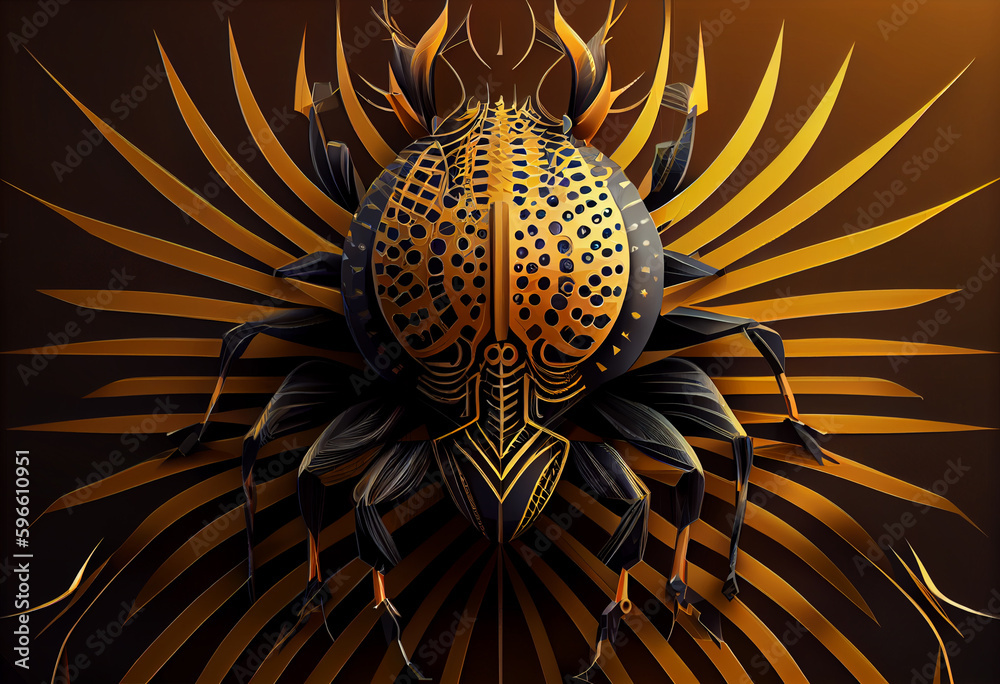 Poster Beautiful abstract illustration of an Assassin bug insect background. Generative AI technology.
