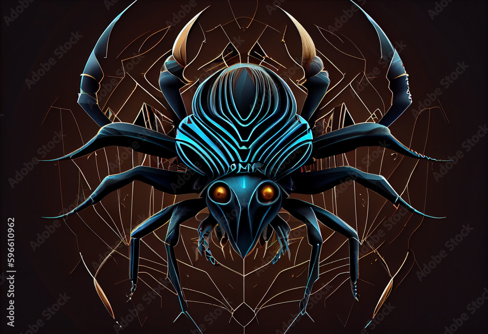 Poster Beautiful abstract illustration of an Assassin bug insect background. Generative AI technology.
