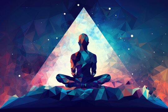 Man in meditation pose. Enlightenment psychic wave transcendence of consciousness generative ai