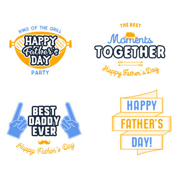 Fathers day badges. Typography designs for Fathers day with different elements - hat, mustache. Good for mug, greeting card, poster, banner, t shirt print and gift. Stock vector