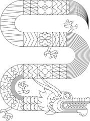 Abstract geometric chinese dragon. Modern minimalistic shape design. Zodiac sign. Sacred animal. Bauhaus tile motif. Line flat vector illustration. Template for greeting card, banner, poster.