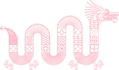 Abstract geometric chinese dragon. Modern minimalistic shape design. Zodiac sign. Sacred animal. Bauhaus tile motif. Line flat vector illustration. Template for greeting card, banner, poster.