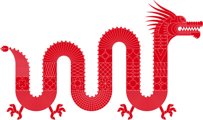 Abstract geometric chinese dragon. Modern minimalistic shape design. Zodiac sign. Sacred animal. Bauhaus tile motif. Line flat vector illustration. Template for greeting card, banner, poster.