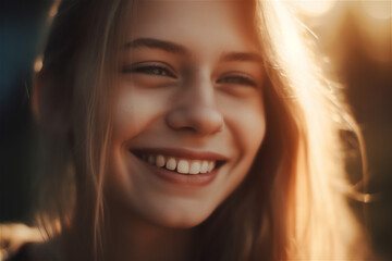 Fototapeta premium blond woman smiling, generative ai