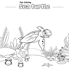 Coloring Page Sea turtle with background