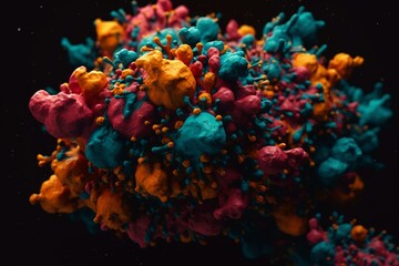 A colorful, intricate molecule in chaotic form. Generative AI