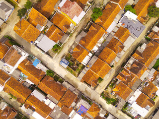 Aerial photography. Aerial view neatly arranged colored houses and roofs in Bandung - Indonesia