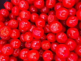 Close-up of some maraschino cherries
