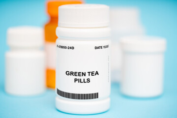 Green Tea Pills medication In plastic vial