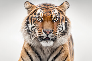 Close-up portrait of a tiger isolated on a white background. created with generative AI