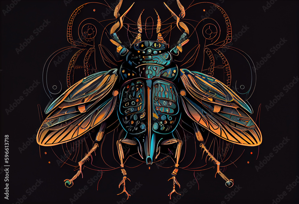 Poster Beautiful abstract illustration of an Stink bug background. Generative AI technology.
