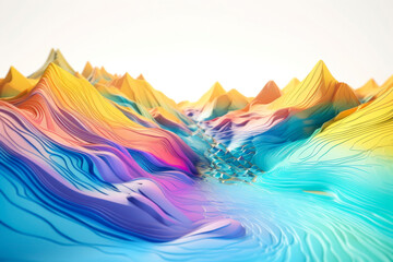 Abstract mountains and colorful waves background, topographic style, white background
