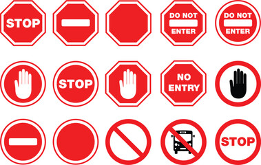 set of signs in red and white vector