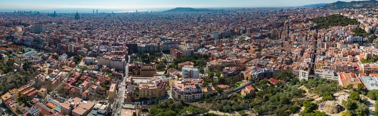 Fototapeta na wymiar Aerial view around Barcelona on a sunny day in early spring.