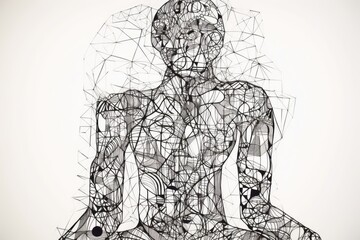 Fototapeta na wymiar geometric line art of abstract human figure made up of intricate lines and shapes, created with generative ai