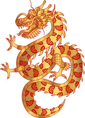 Traditional golden red chinese dragon. Zodiac sign. Sacred animal, a symbol of goodness and power. Asian, japanese mascot and tattoo or T-shirt vector illustration.