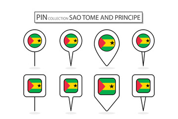 Set of flat pin Sao Tome and Principe flag  icon in diverse shapes flat pin icon Illustration Design.