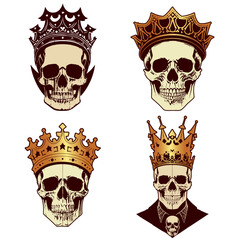Skull crown gold Vector Illustrantion set