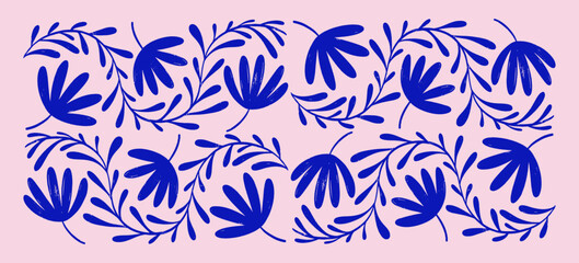 Fototapeta premium Hand Drawn Matisse Pattern Floral Background In Dusty Pink & Blue