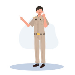 male Thai government officers in uniform. Thai man teacher is teaching, Flat Vector illustration