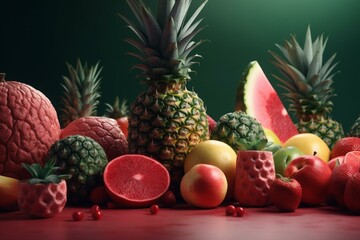 Fruit backdrop featuring pineapple and watermelon. Generative AI