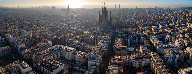 Obraz na płótnie Canvas Aerial view around Barcelona in Spain on a sunny day in spring.