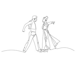 Vector line drawing of a ballroom dancing couple